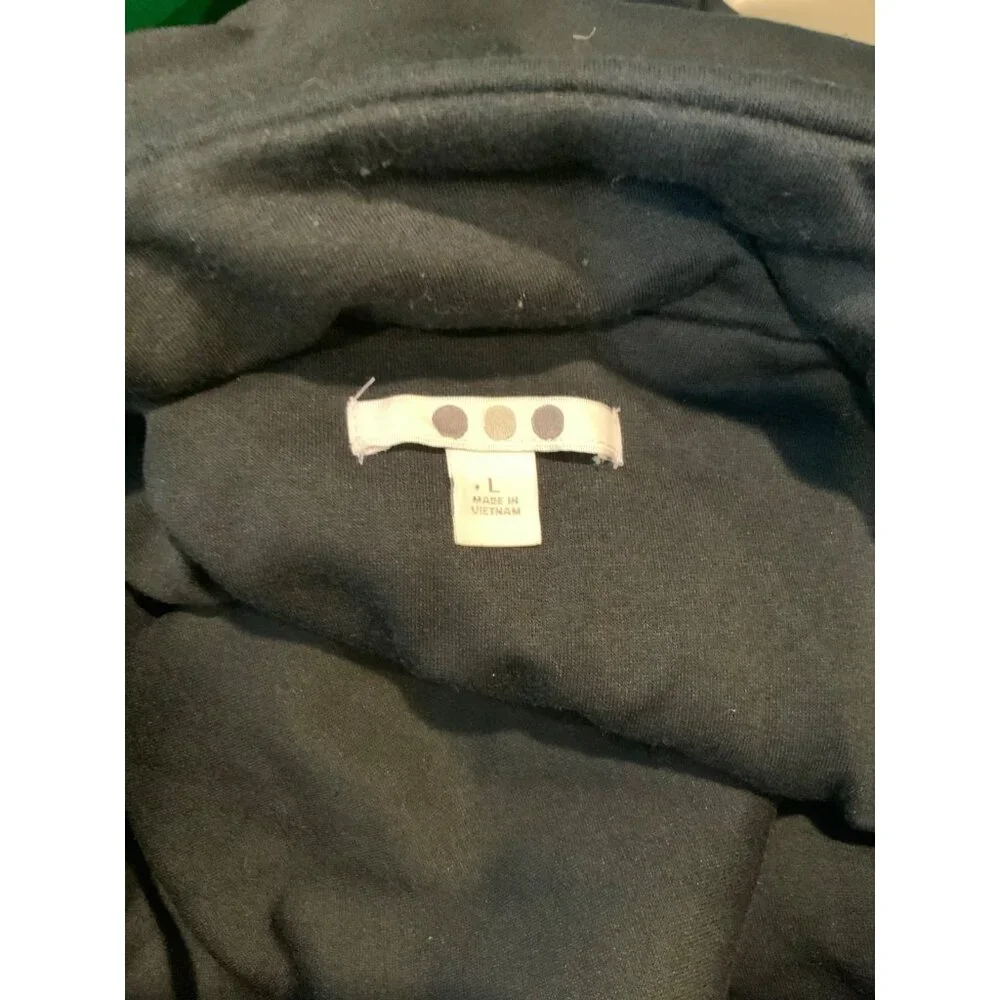 Three Dots Black Quilted Step Hem Knit Zip-Up Jacket, Size L